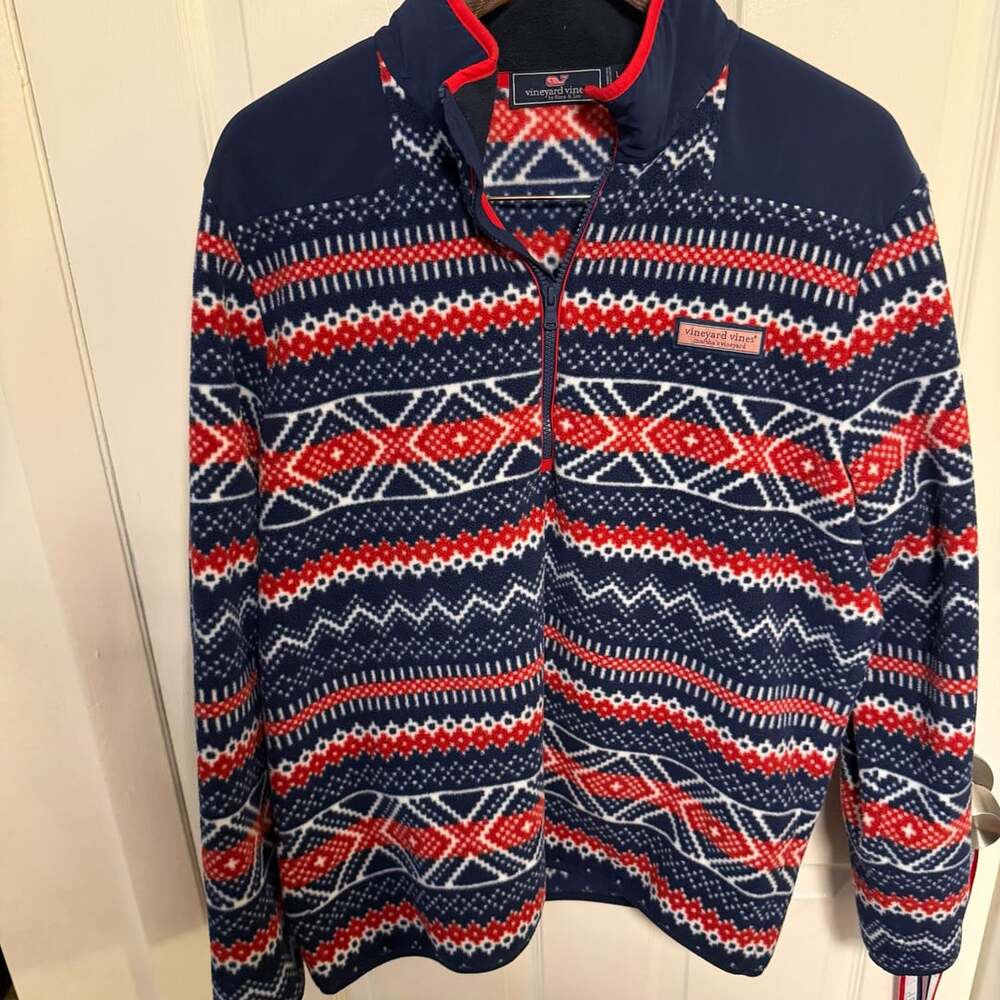 Vineyard Vines Aztec Fleece Pullover Size L Navy Red